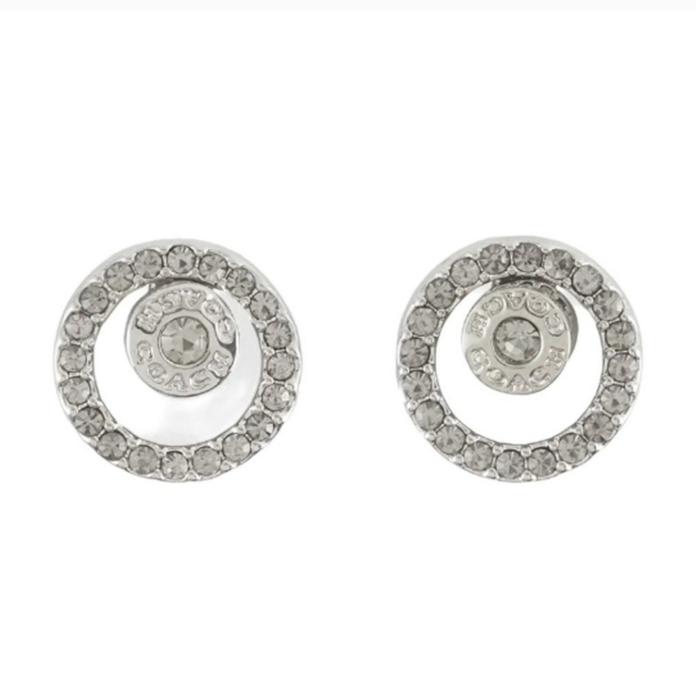 🩶▪️ COACH▪️ CIRCLE HALO STUD EARRINGS CZ SilverTone PLATED - Picture 1 of 6